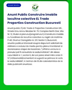 EL Trade Properties anunță construirea unor blocuri de locuințe colective în București, cu detalii despre locație și planificare.