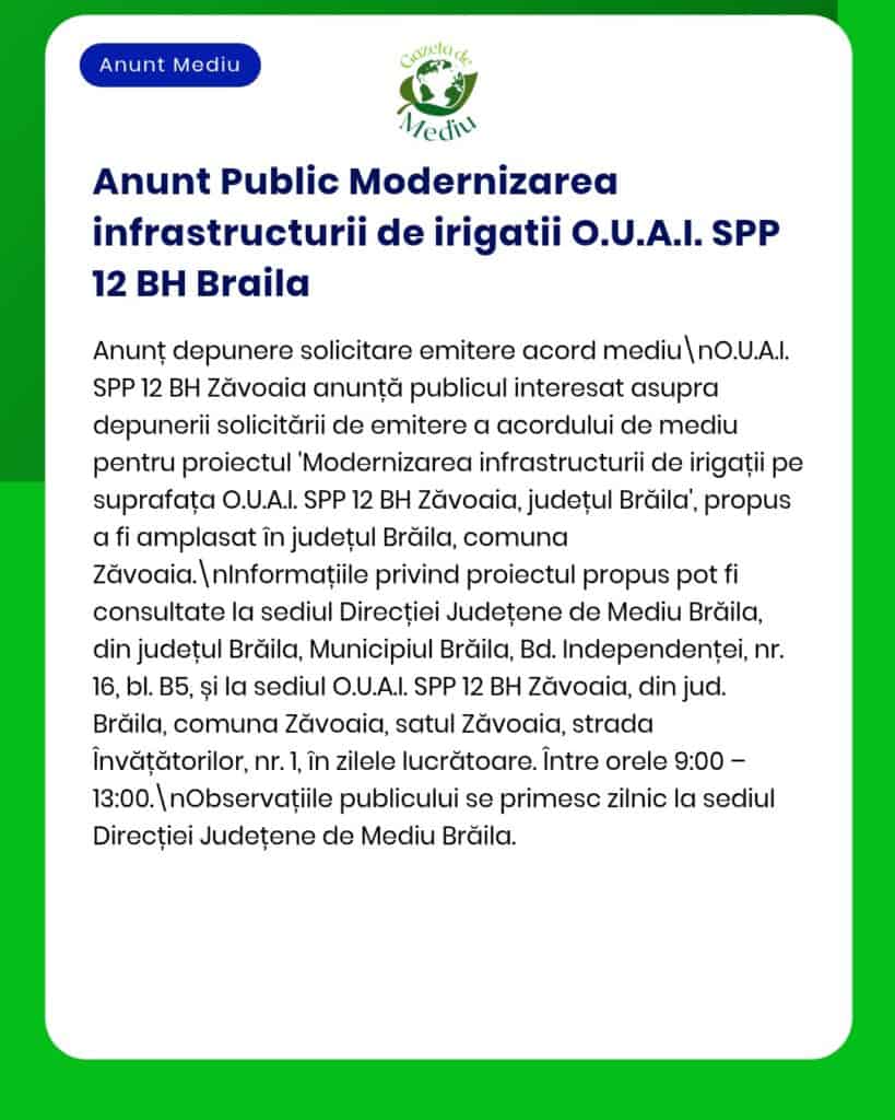 Modernizarea infrastructurii de irigații în județul Brăila, informații despre proiect.