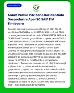 Anunț informativ despre zona rezidențială lângă str. Apei, Timișoara, cu detalii proprietate și referințe legale.