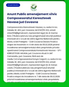 Anunț privind proiect de amenajare forestieră în județul Covasna, cu mențiunea aprobării de către APM.