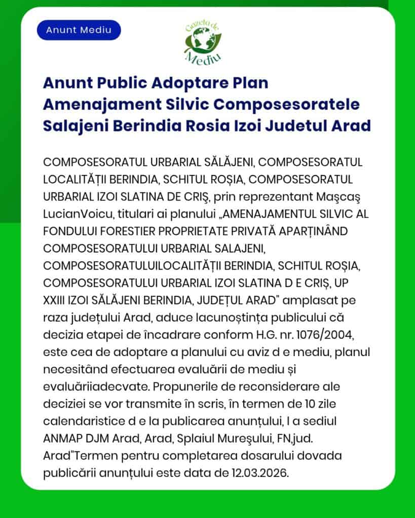Anunt Public Adoptare Plan Amenajament Silvic Composesoratele Salajeni