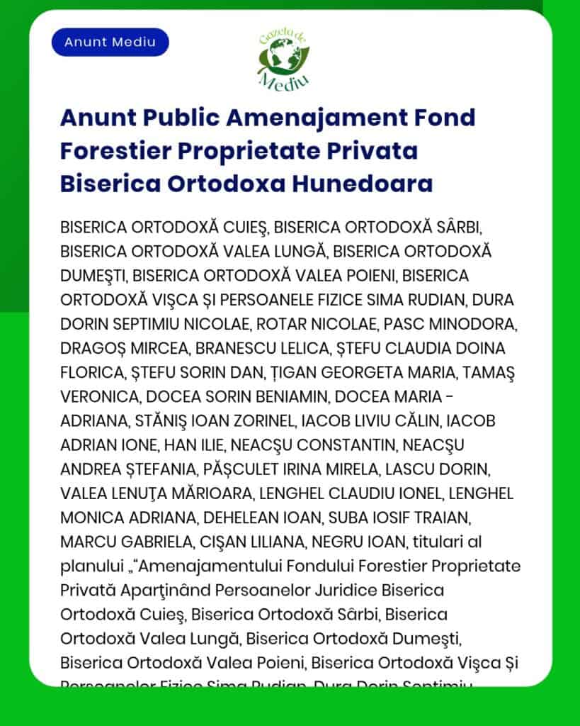 Anunt Public Amenajament Fond Forestier Proprietate Privata Biserica O