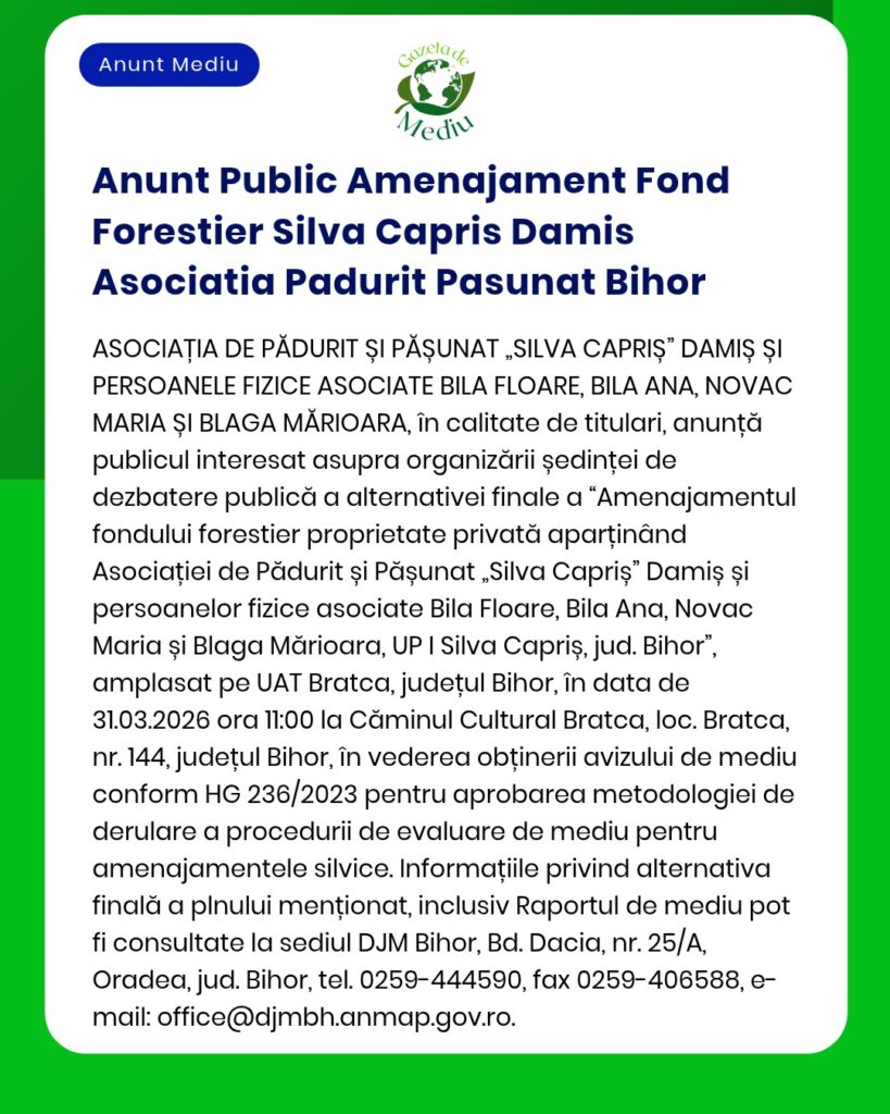 Anunt Public Amenajament Fond Forestier Silva Capris Damis Asociatia P