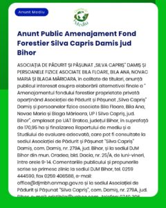 Anunt Public Amenajament Fond Forestier Silva Capris Damis jud Bihor