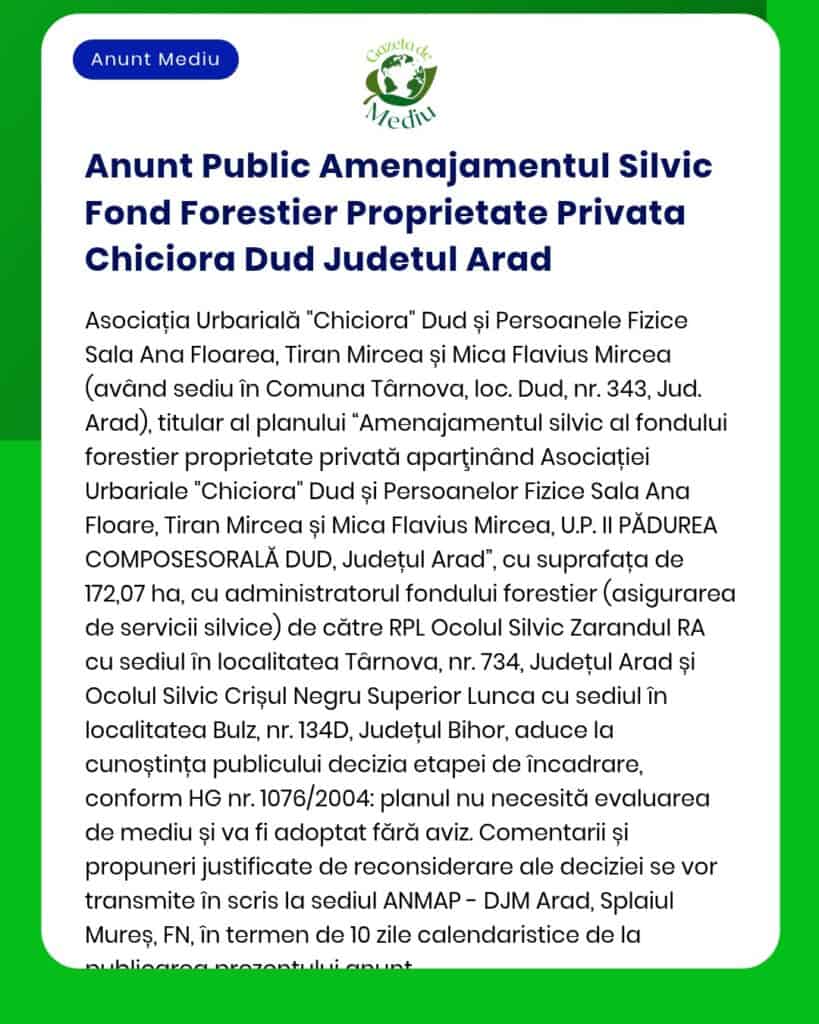 Anunt Public Amenajamentul Silvic Fond Forestier Proprietate Privata C