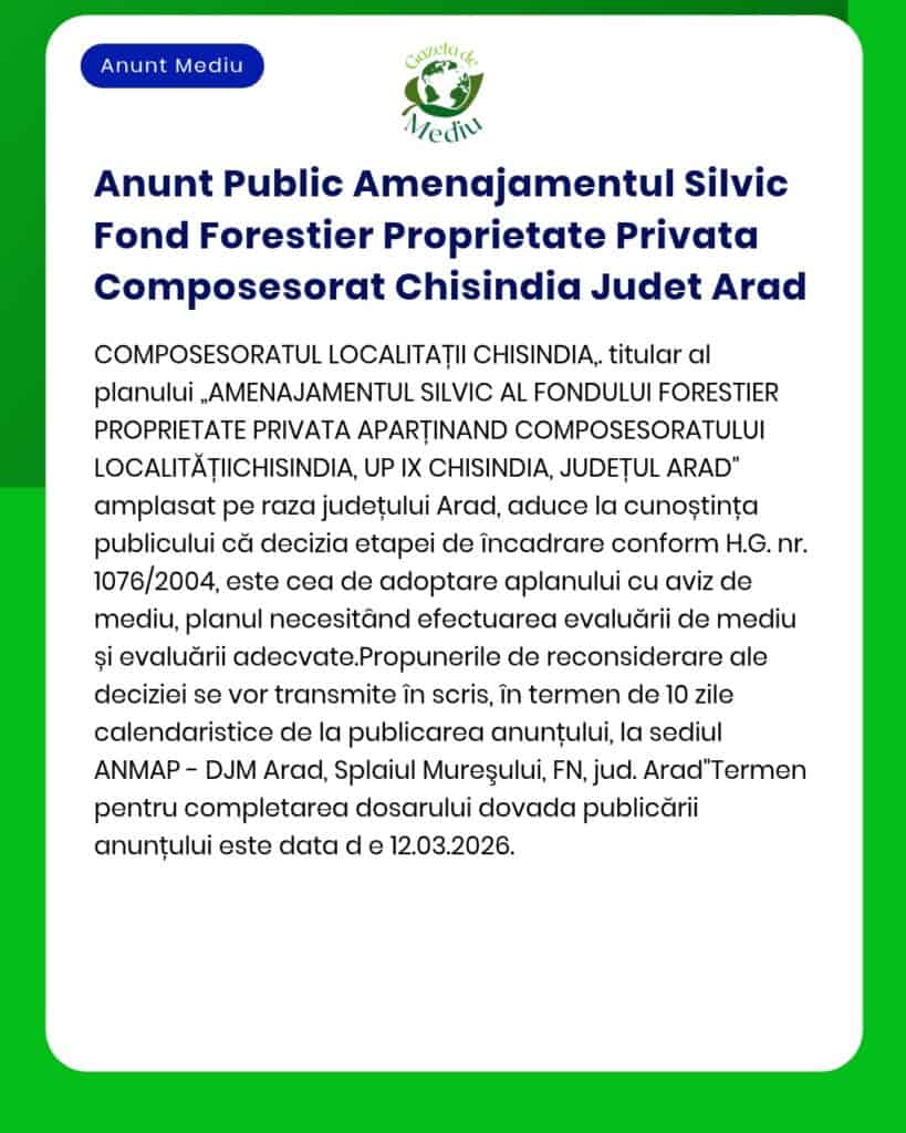 Anunt Public Amenajamentul Silvic Fond Forestier Proprietate Privata C