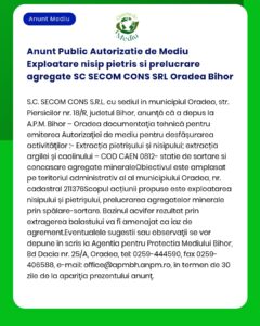Anunt Public Autorizatie de Mediu Exploatare nisip pietris si prelucra