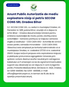 Anunt Public Autorizatie de mediu exploatare nisip si petris SECOM CON
