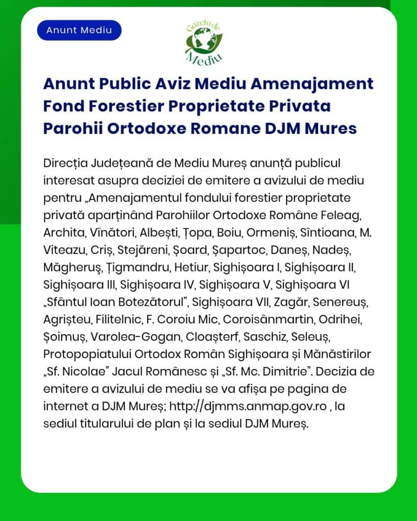 Anunt Public Aviz Mediu Amenajament Fond Forestier Proprietate Privata