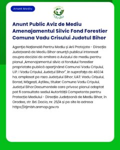 Anunt Public Aviz de Mediu Amenajamentul Silvic Fond Forestier Comuna