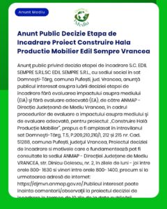 Anunt Public Decizie Etapa de Incadrare Proiect Construire Hala Produc