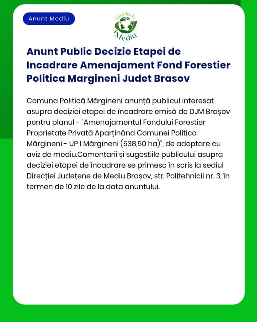 Anunt Public Decizie Etapei de Incadrare Amenajament Fond Forestier Po