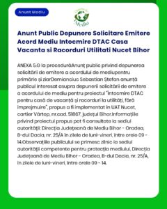 Anunt Public Depunere Solicitare Emitere Acord Mediu Intocmire DTAC Ca