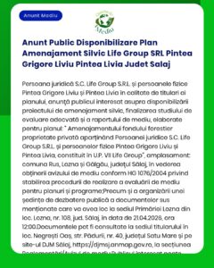 Anunt Public Disponibilizare Plan Amenajament Silvic Life Group SRL Pi