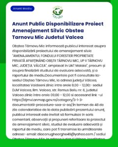 Anunt Public Disponibilizare Proiect Amenajament Silvic Obstea Tarnovu