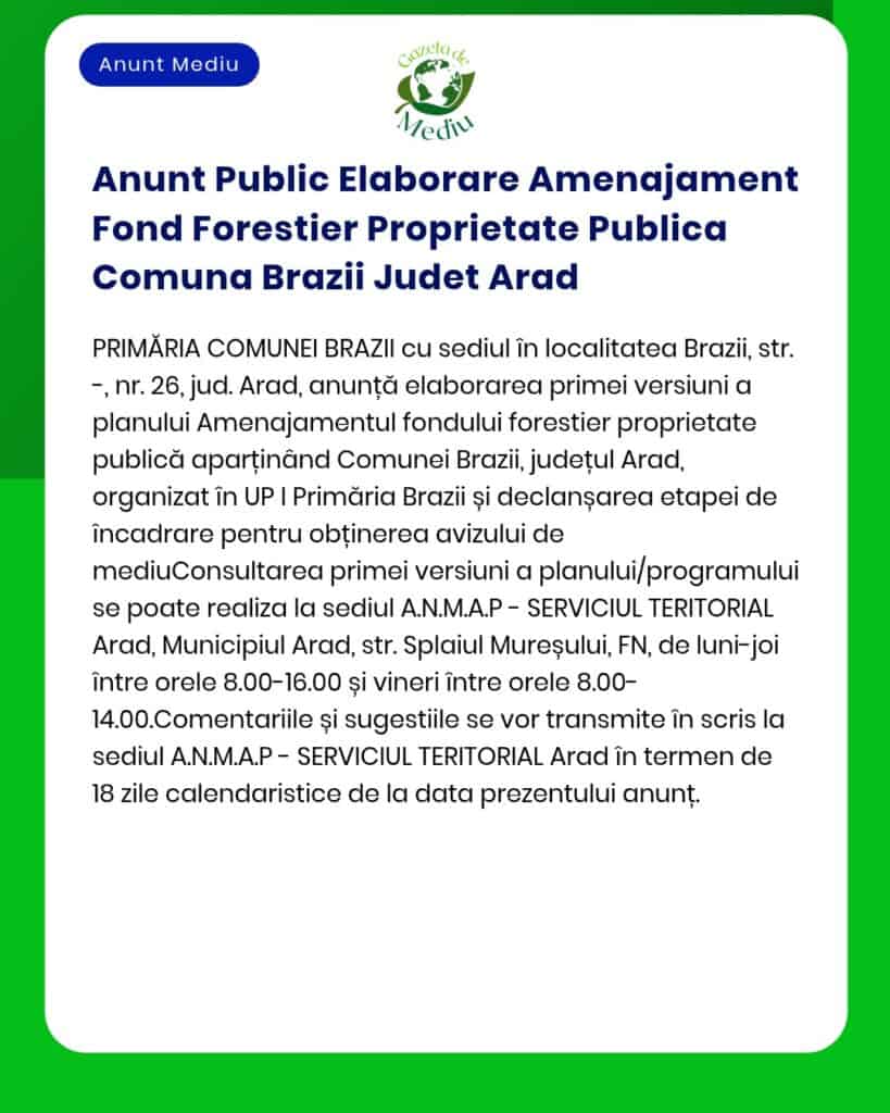 Anunt Public Elaborare Amenajament Fond Forestier Proprietate Publica