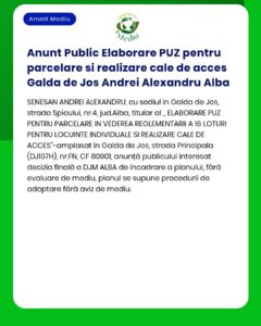 Anunt Public Elaborare PUZ pentru parcelare si realizare cale de acces