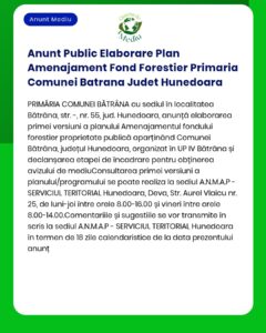 Anunt Public Elaborare Plan Amenajament Fond Forestier Primaria Comune