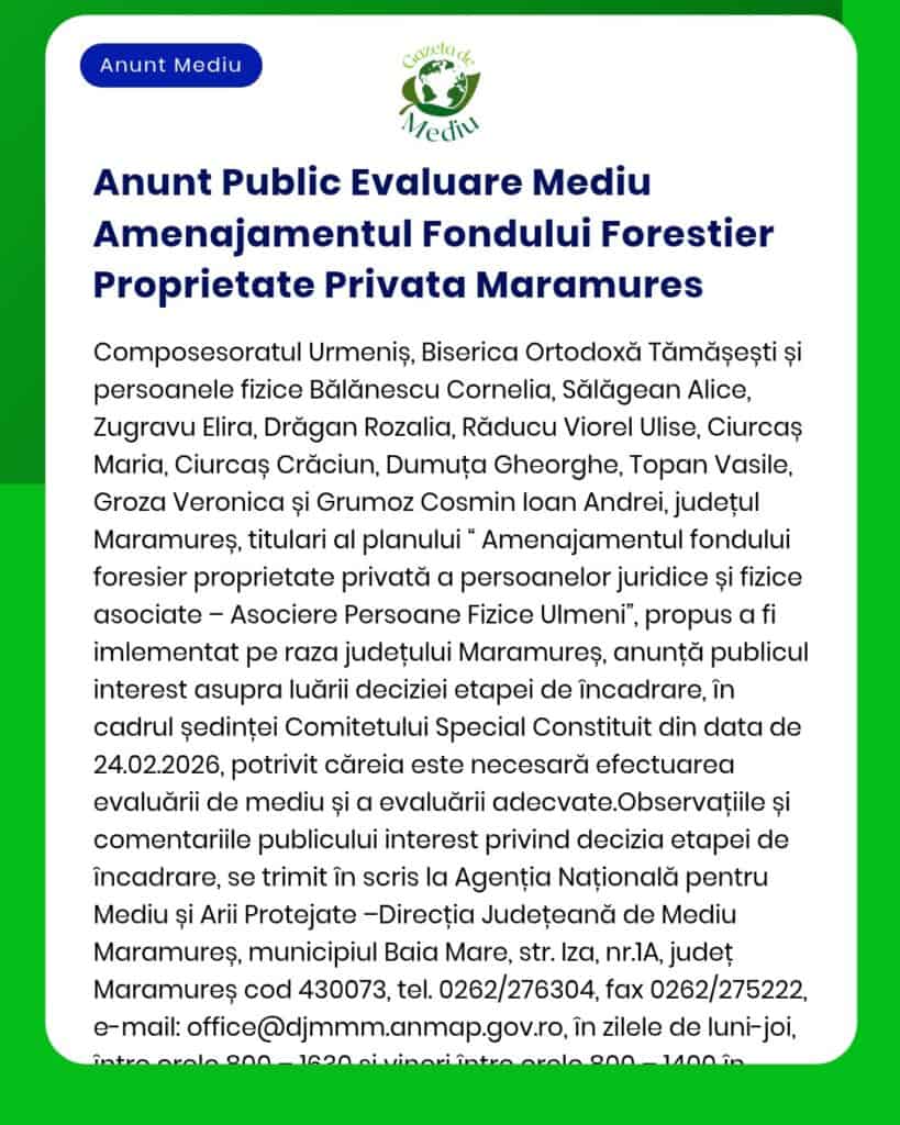 Anunt Public Evaluare Mediu Amenajamentul Fondului Forestier Proprieta