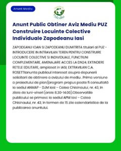 Anunt Public Obtiner Aviz Mediu PUZ Construire Locuinte Colective Indi