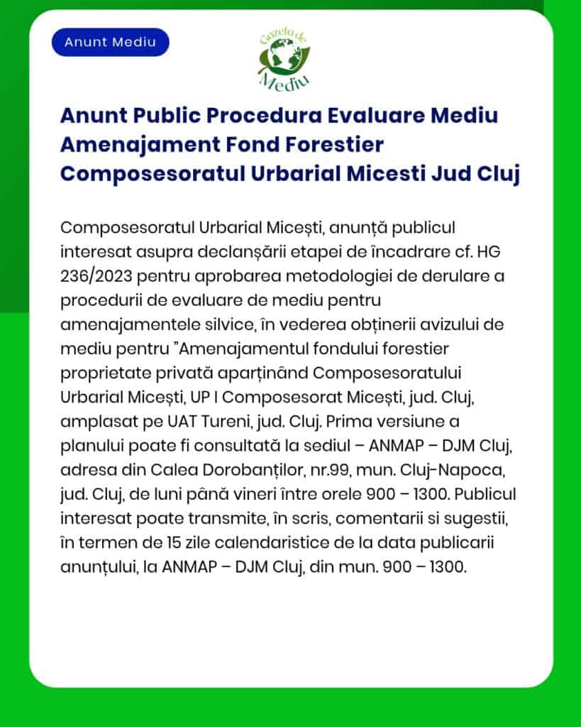 Anunt Public Procedura Evaluare Mediu Amenajament Fond Forestier Compo