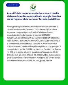 Anunt Public depunere solicitare acord mediu sistem alimentare central