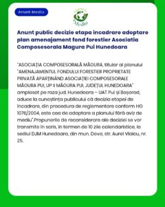 Anunt public decizie etapa incadrare adoptare plan amenajament fond fo