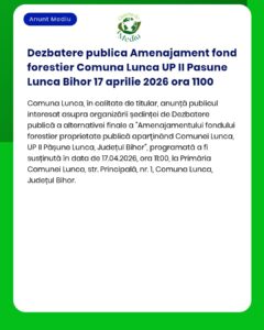 Dezbatere publica Amenajament fond forestier Comuna Lunca UP II Pasune