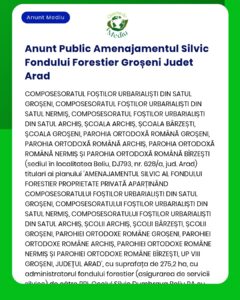 Anunț privind planul de gestionare a fondului forestier Groșeni, județul Arad.