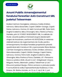 Anunț privind fondul de amenajare AAS Construct SRL în județul Teleorman, cu nume implicate și referințe legale.