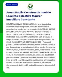 Anunț privind proiectele noi rezidențiale și comerciale în Constanța realizate de Maurer Imobiliare Constanța S.R.L.
