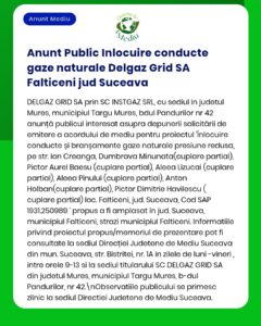 Relocare conducte gaze naturale pentru Delgaz Grid SA în Fălticeni, Suceava, cu detalii despre străzile afectate.