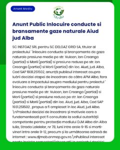 Anunț privind proiectul de instalare și extindere rețele gaze naturale în Aiud, jud. Alba, cu detalii despre proiect și firmă.