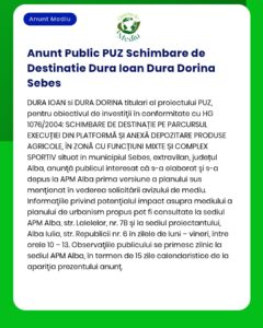 Informare privind schimbarea planului urbanistic pentru Dorina Sebeș, cu detalii despre proiect.