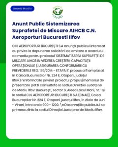 Anunț informare de la C.N. Aeroporuri București S.A. privind proiectul organizare suprafață AIHCB, cu detalii despre proiect.