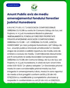Aviz de mediu emis de APM pentru planul de amenajament silvic Grădina cu Flori, Sălașu de Sus, jud. Hunedoara.