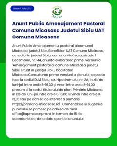 Anunt Public Amenajament Pastoral Comuna Micasasa Judetul Sibiu UAT Co