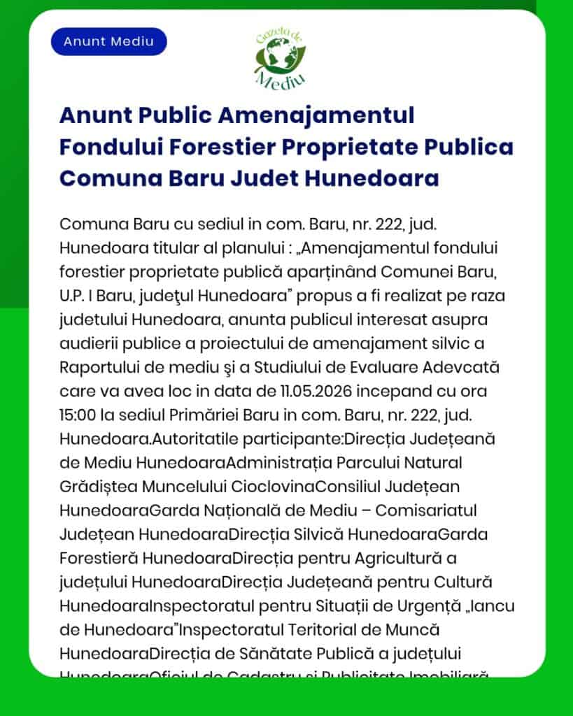 Anunt Public Amenajamentul Fondului Forestier Proprietate Publica Comu
