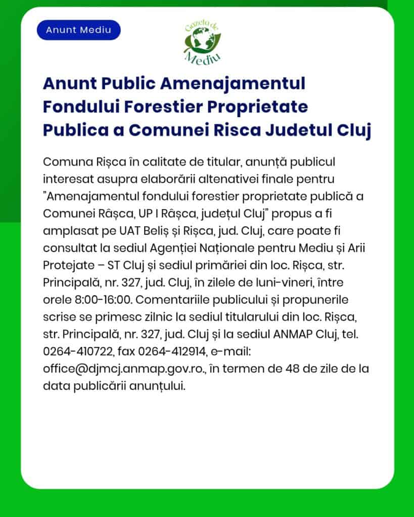 Anunt Public Amenajamentul Fondului Forestier Proprietate Publica a Co