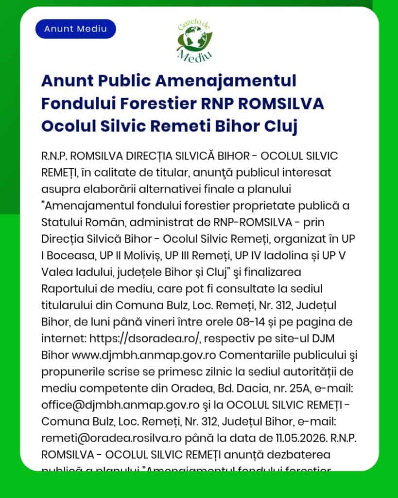 Anunt Public Amenajamentul Fondului Forestier RNP ROMSILVA Ocolul Silv