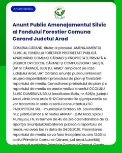 Anunt Public Amenajamentul Silvic al Fondului Forestier Comuna Carand