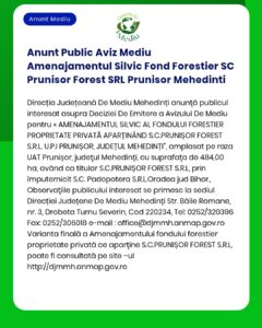 Anunt Public Aviz Mediu Amenajamentul Silvic Fond Forestier SC Pruniso