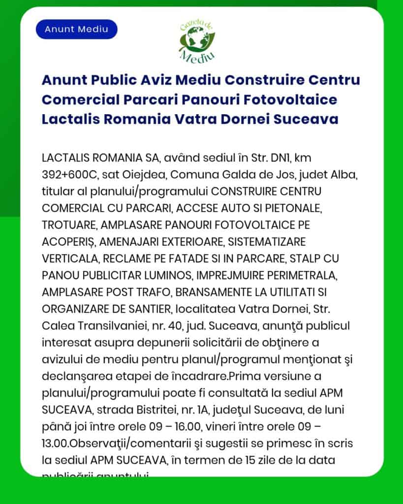 Anunt Public Aviz Mediu Construire Centru Comercial Parcari Panouri Fo