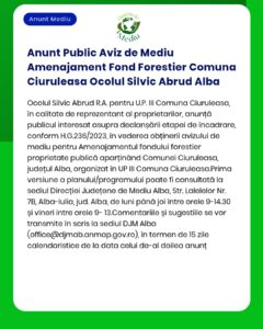 Anunt Public Aviz de Mediu Amenajament Fond Forestier Comuna Ciuruleas