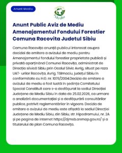Anunt Public Aviz de Mediu Amenajamentul Fondului Forestier Comuna Rac