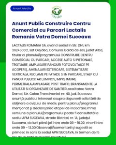 Anunt Public Construire Centru Comercial cu Parcari Lactalis Romania V