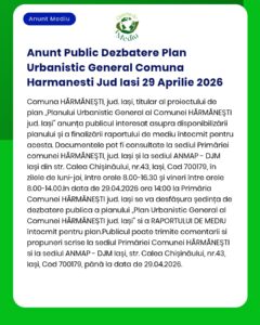 Anunt Public Dezbatere Plan Urbanistic General Comuna Harmanesti Jud I