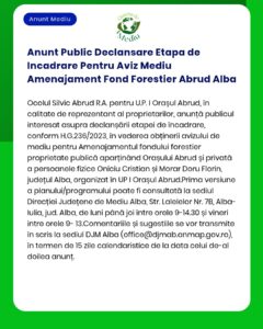 Anunt Public Declansare Etapa de Incadrare Pentru Aviz Mediu Amenajame