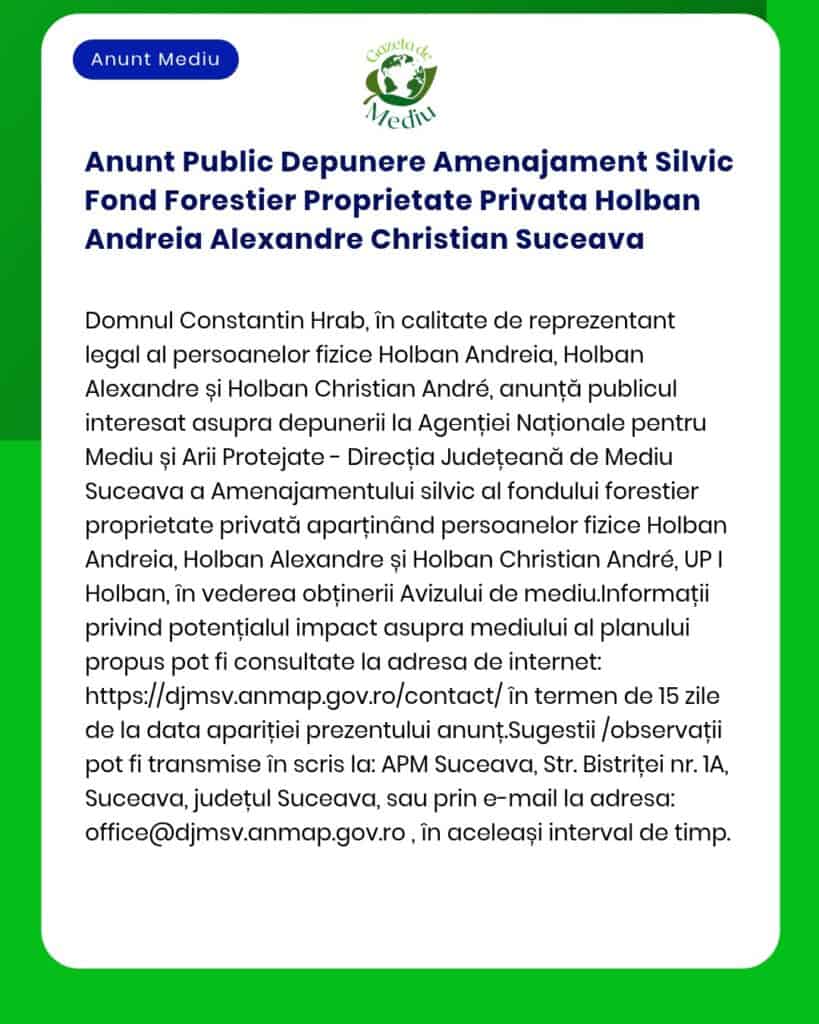 Anunt Public Depunere Amenajament Silvic Fond Forestier Proprietate Pr