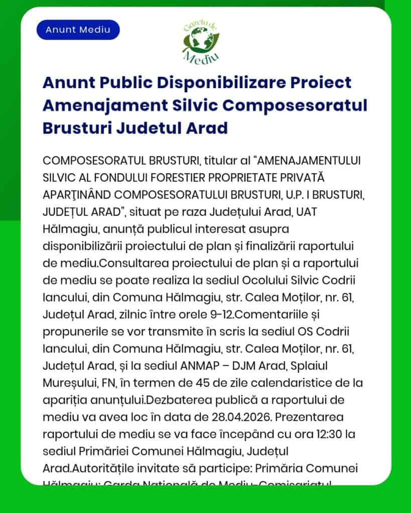Anunt Public Disponibilizare Proiect Amenajament Silvic Composesoratul